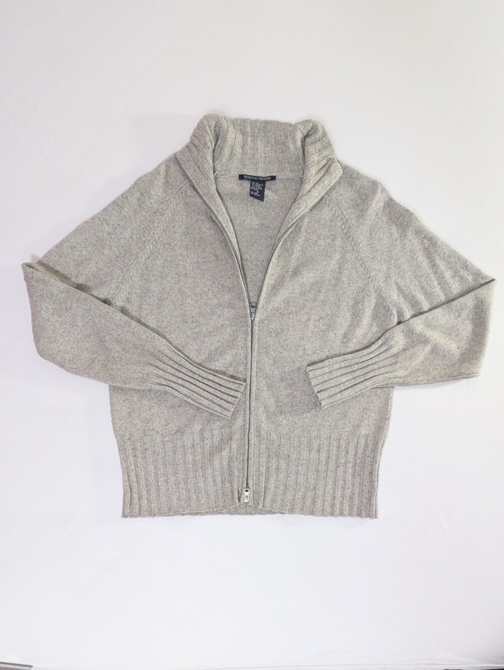 Boston Proper Silk and Cashmere Full Zip Cardigan Heathered Gray